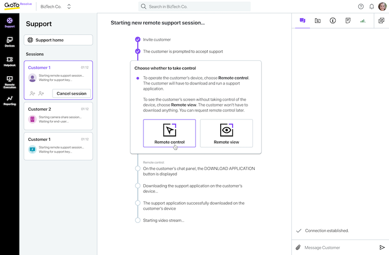 GoTo-Resolve for MSPs user interface screenshot of guided agent flow, which reduces key friction points for end users and agents